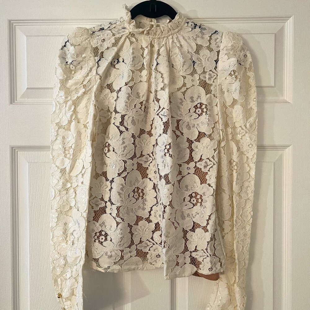 NWT WAYF Emma Puff Sleeve Lace Top Emma Puff Sleeve Lace Turtleneck Top - Small